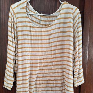 Tan and white three quarter length sleeve shirt